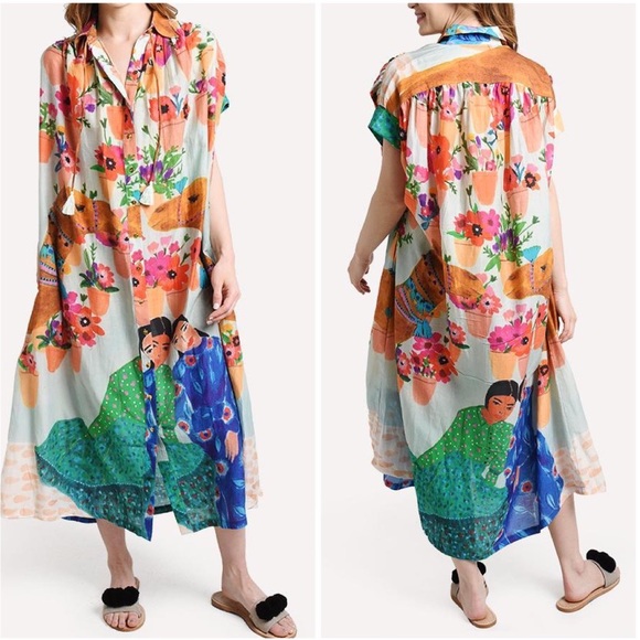 CAROLINA K Valerie cotton and silk kaftan midi dress - Picture 8 of 10